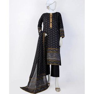 Pakistani Junaid Jamshed Chunri black lawn printed Shalwar Kameez Embroidery XL